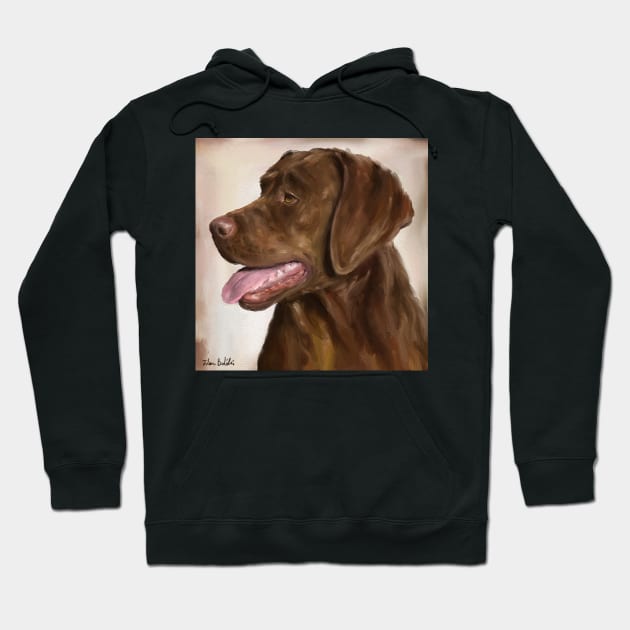 Painting of a Chocolate Labrador Retriever with Its Tongue Out Hoodie by ibadishi